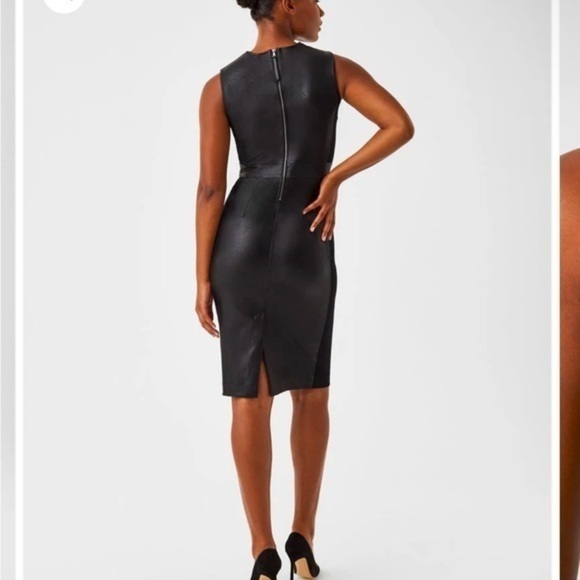 SPANX Plus Size Black Faux Leather Mixed Media Leather Like Combo Sheath Dress - Picture 6 of 15